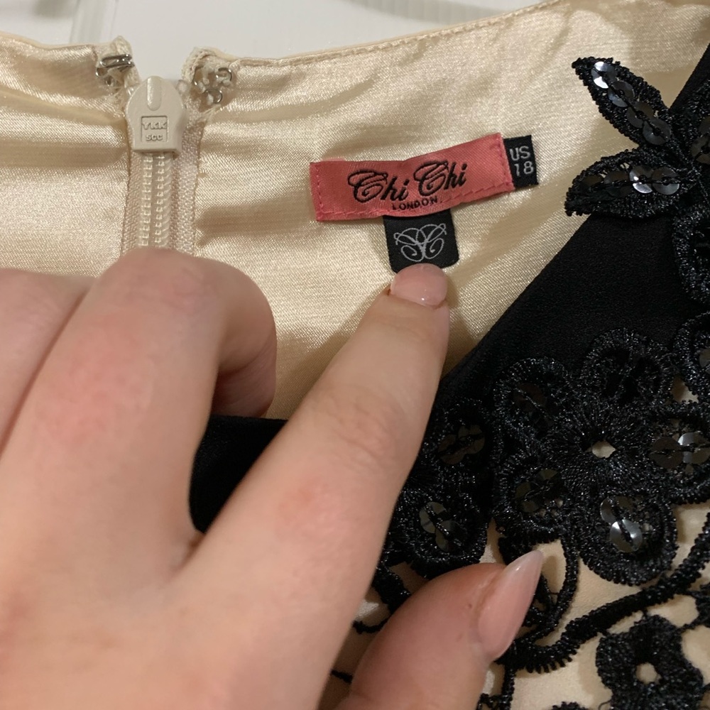 Chi Chi London elegant black and white dress with lace detail - Picture 2 of 6